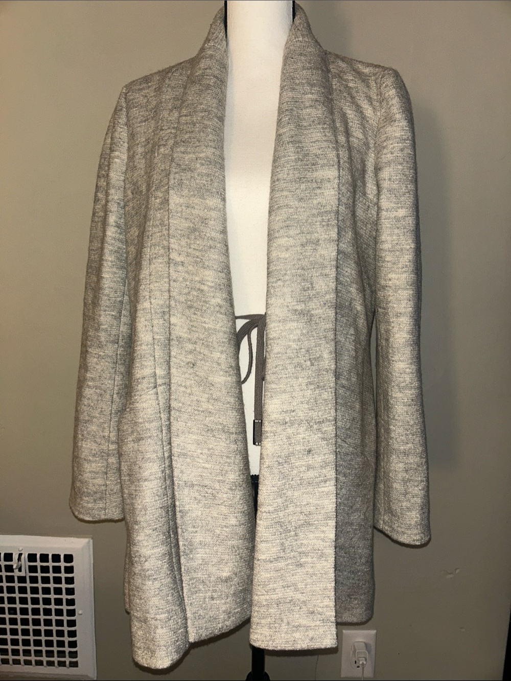 Calvin Klein Light Gray Open-Front Shawl Collar Cardigan